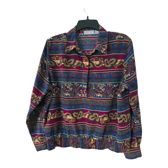 Alfred Dunner Womens Shirt Sz 16 Paisley Colorful 80s Abstract Button Up Artsy - Picture 1 of 9